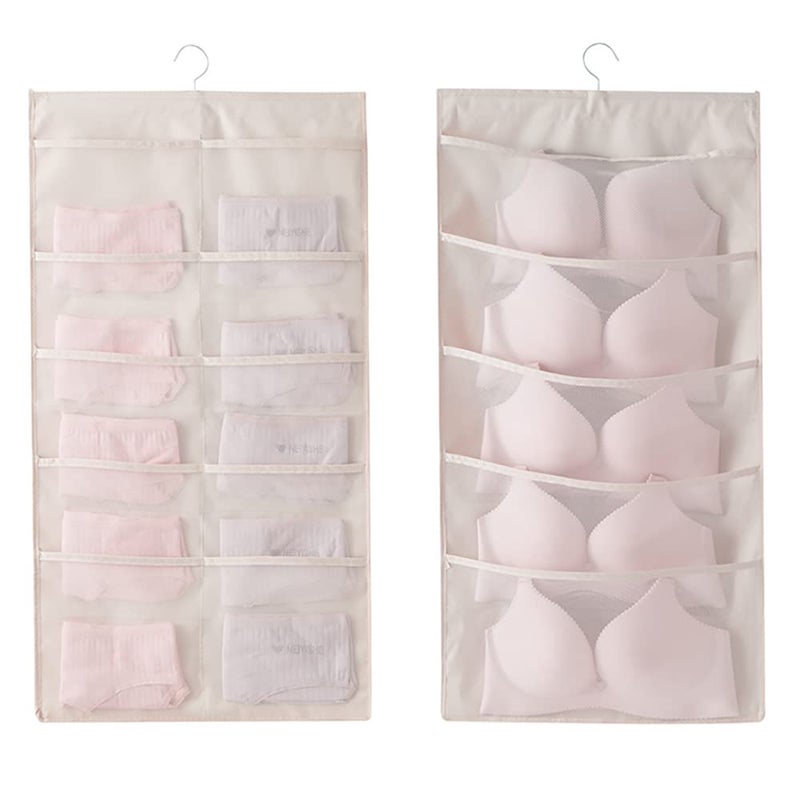 Bseash Enlarged Closet Hanging Bra Organizer with Rotating Metal Hanger, Dual Sided Wall Shelf Wardrobe Mesh Pockets Hanging Storage Bag for Bra Socks Underwear Underpants - Image 1
